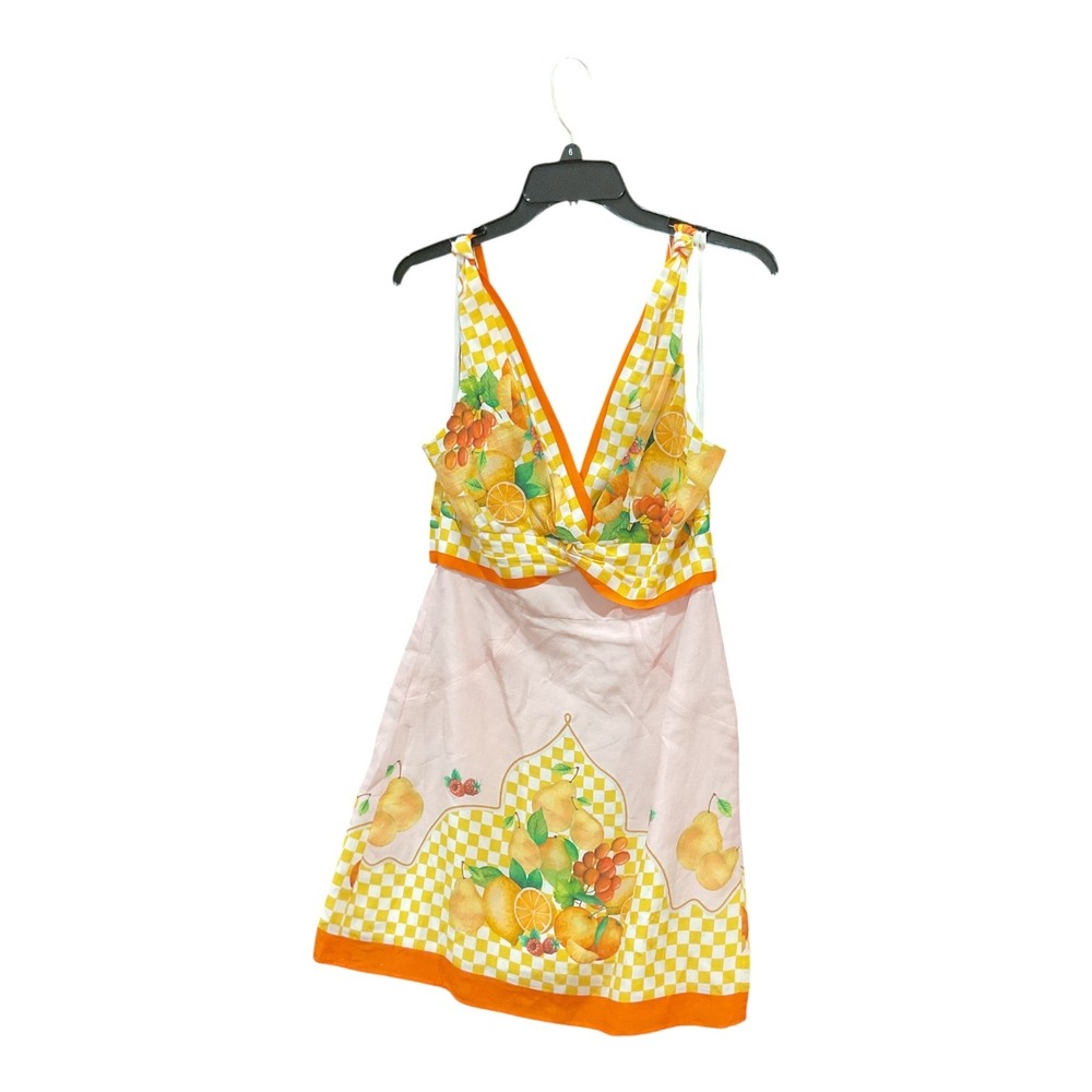 LAP Kacey Printed Citrus Bliss Linen Blend Mini Dress Pink Orange Fruit Size 6